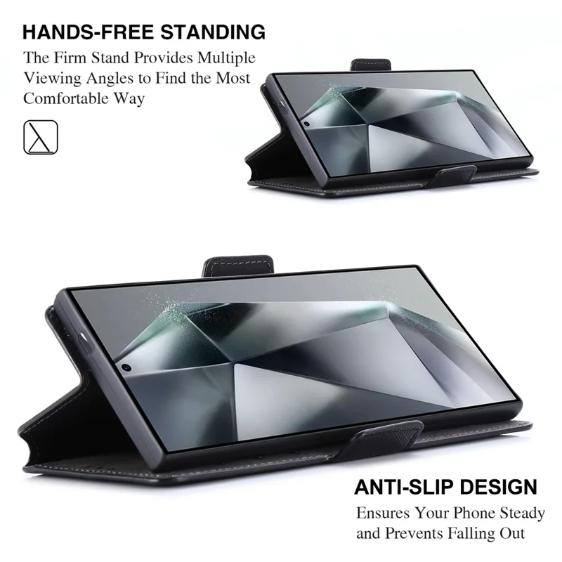 MUXMA MX115 For Samsung Galaxy S23 Ultra Magnetic Phone Case Leather Stand Wallet Shell - Black