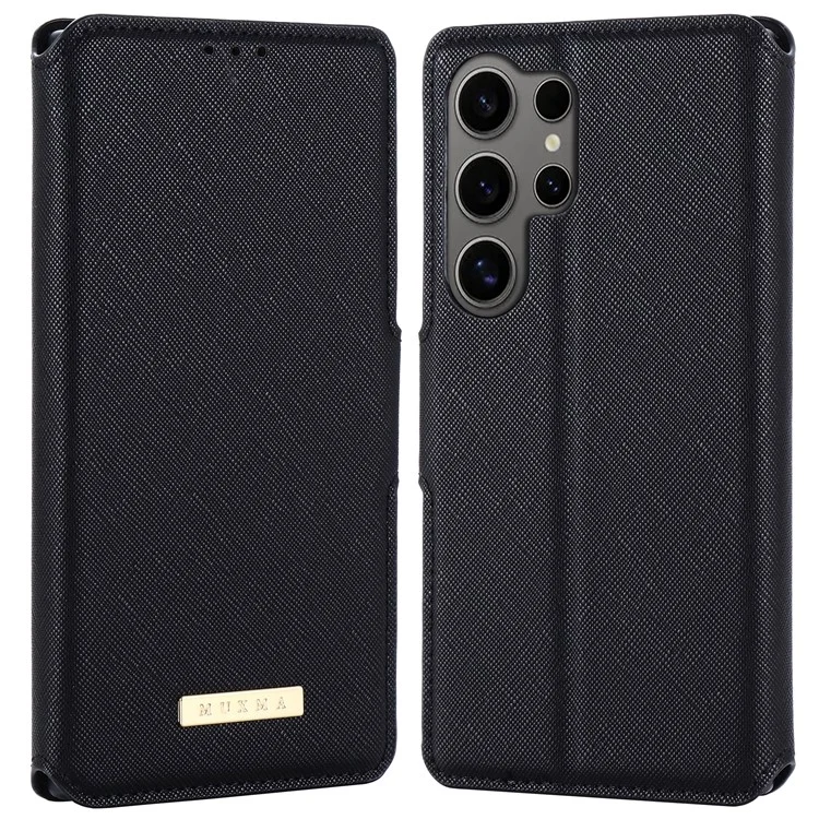 MUXMA MX115 Pour Samsung Galaxy S22 Ultra 5G Étui Texture Croisée Côté Fermoir Magnétique Housse de Téléphone - Noir