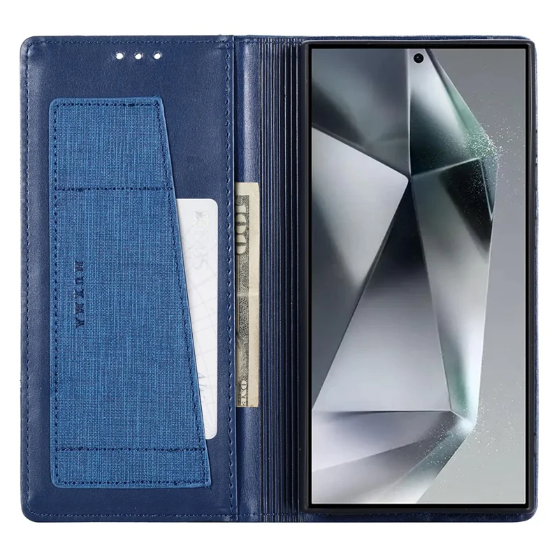 MUXMA MX109 For Samsung Galaxy S24 Ultra Case RFID Blocking Magnetic Closing Phone Cover - Blue