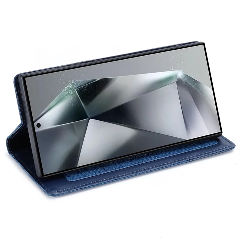 MUXMA MX109 For Samsung Galaxy S24 Ultra Case RFID Blocking Magnetic Closing Phone Cover - Blue