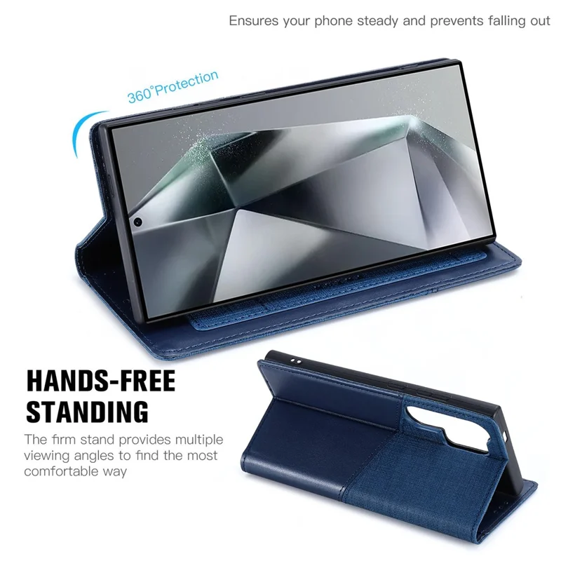 MUXMA MX109 For Samsung Galaxy S24 Ultra Case RFID Blocking Magnetic Closing Phone Cover - Blue