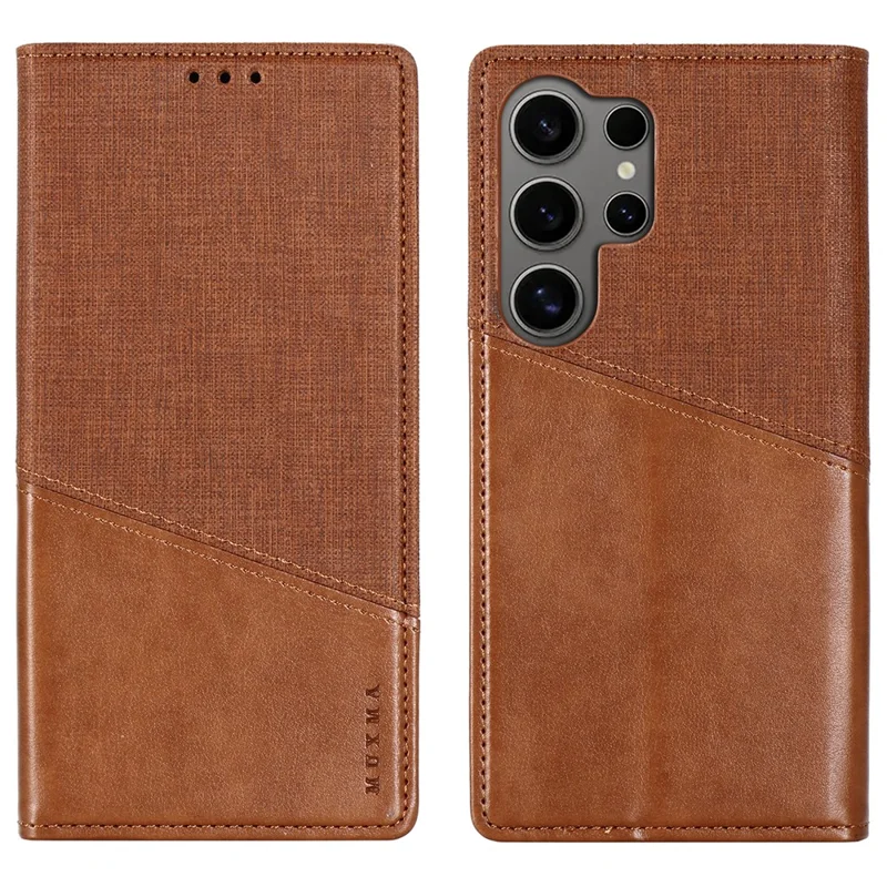 MUXMA MX109 For Samsung Galaxy S24 Ultra Case RFID Blocking Magnetic Closing Phone Cover - Brown
