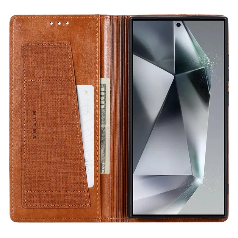 MUXMA MX109 For Samsung Galaxy S24 Ultra Case RFID Blocking Magnetic Closing Phone Cover - Brown