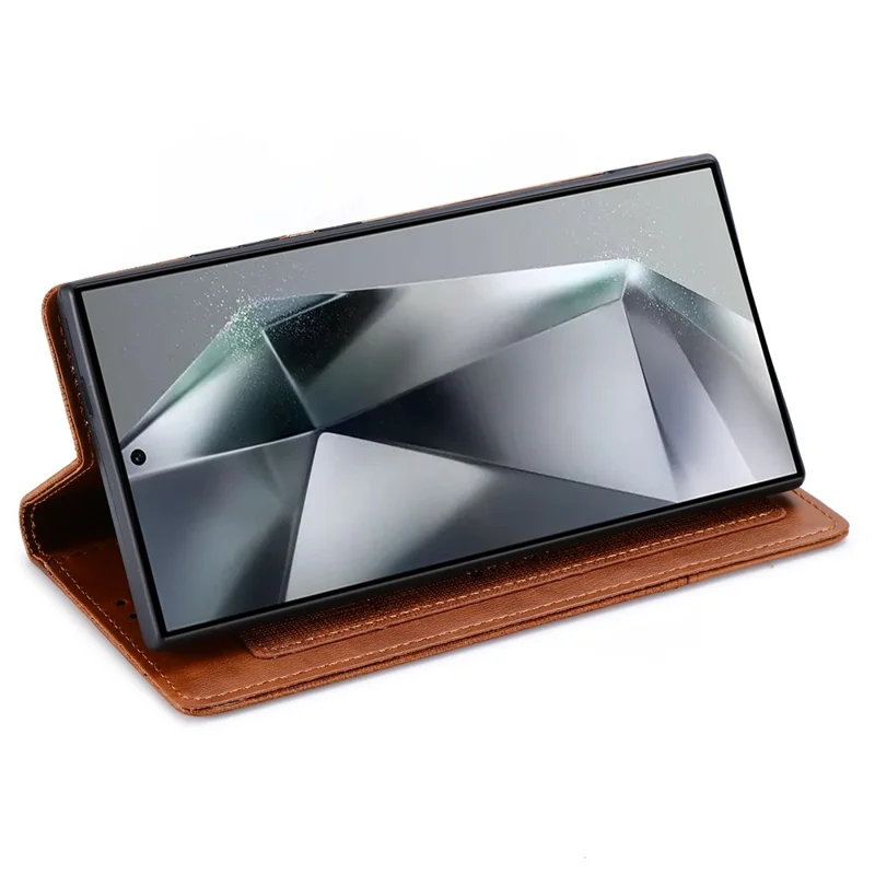 MUXMA MX109 For Samsung Galaxy S24 Ultra Case RFID Blocking Magnetic Closing Phone Cover - Brown