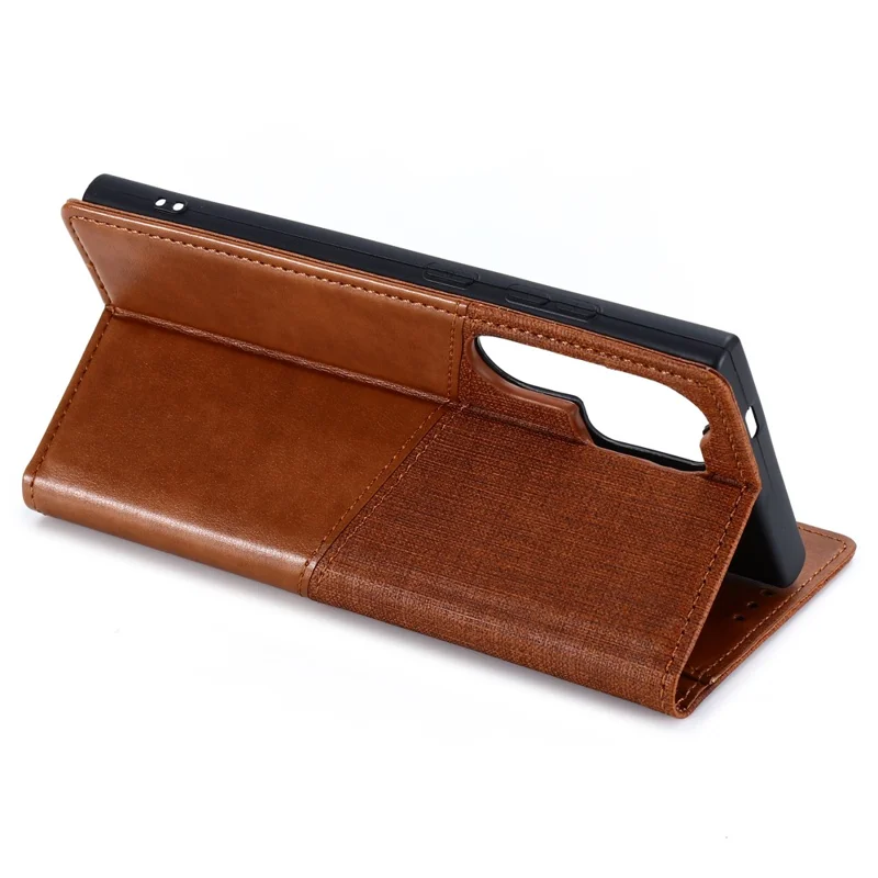 MUXMA MX109 For Samsung Galaxy S24 Ultra Case RFID Blocking Magnetic Closing Phone Cover - Brown