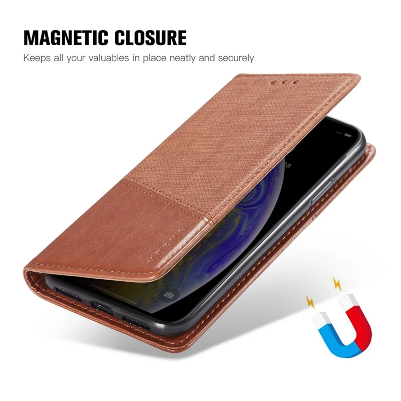 MUXMA MX109 For Samsung Galaxy S24 Ultra Case RFID Blocking Magnetic Closing Phone Cover - Brown