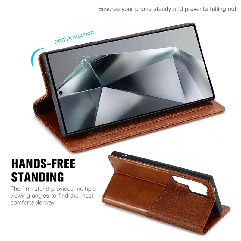 MUXMA MX109 For Samsung Galaxy S24 Ultra Case RFID Blocking Magnetic Closing Phone Cover - Brown