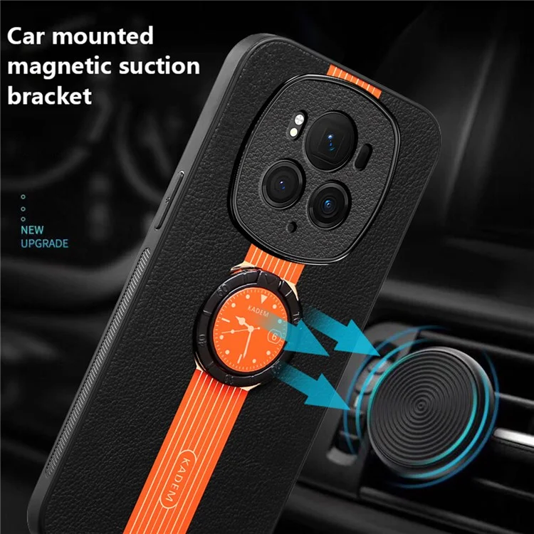 KADEM For Honor Magic6 Pro 5G Watch Pattern Cell Phone Case Ring Kickstand Cover - Orange