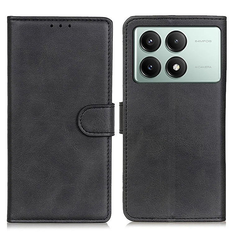 Custodia in pelle per Xiaomi Redmi K70E 5G / Poco X6 Pro 5G Guscio Texture Pelle di Mucca Custodia Telefonica - Nero