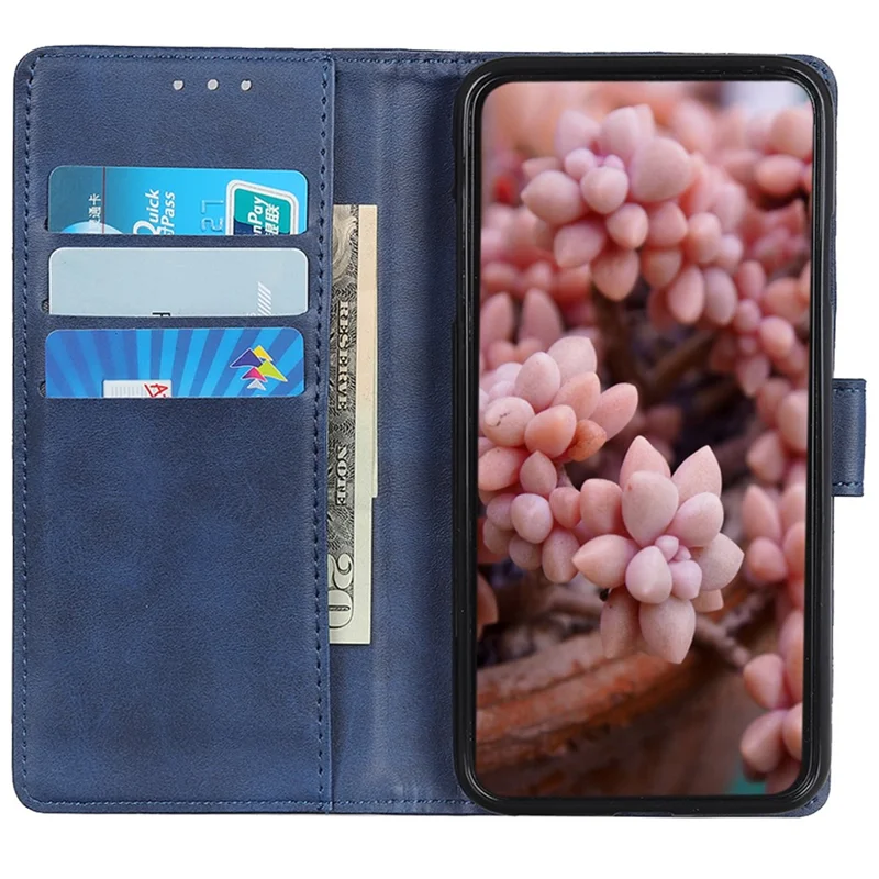 Leather Case for Xiaomi Redmi K70E 5G / Poco X6 Pro 5G Shell Cowhide Texture Stand Phone Cover - Blue