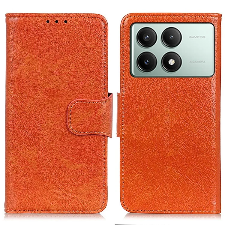 For Xiaomi Redmi K70E 5G / Poco X6 Pro 5G Wallet Case Protective Split Leather Phone Cover - Orange