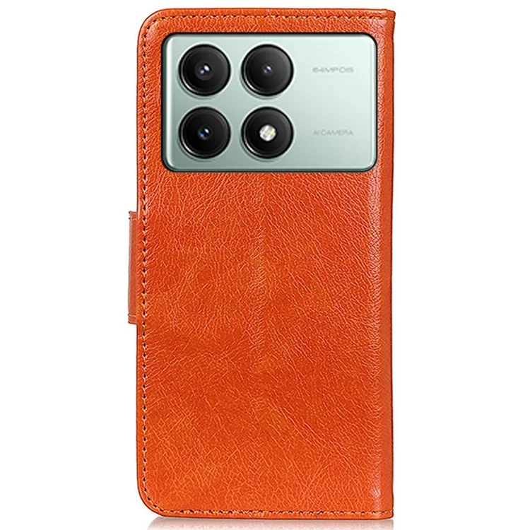 For Xiaomi Redmi K70E 5G / Poco X6 Pro 5G Wallet Case Protective Split Leather Phone Cover - Orange