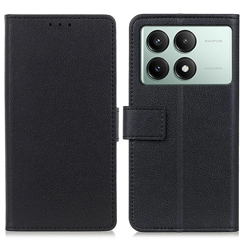 Pour Xiaomi Redmi K70E 5G / Poco X6 Pro 5G Étui portefeuille en cuir PU Coque de téléphone antichoc et texturée - Noir