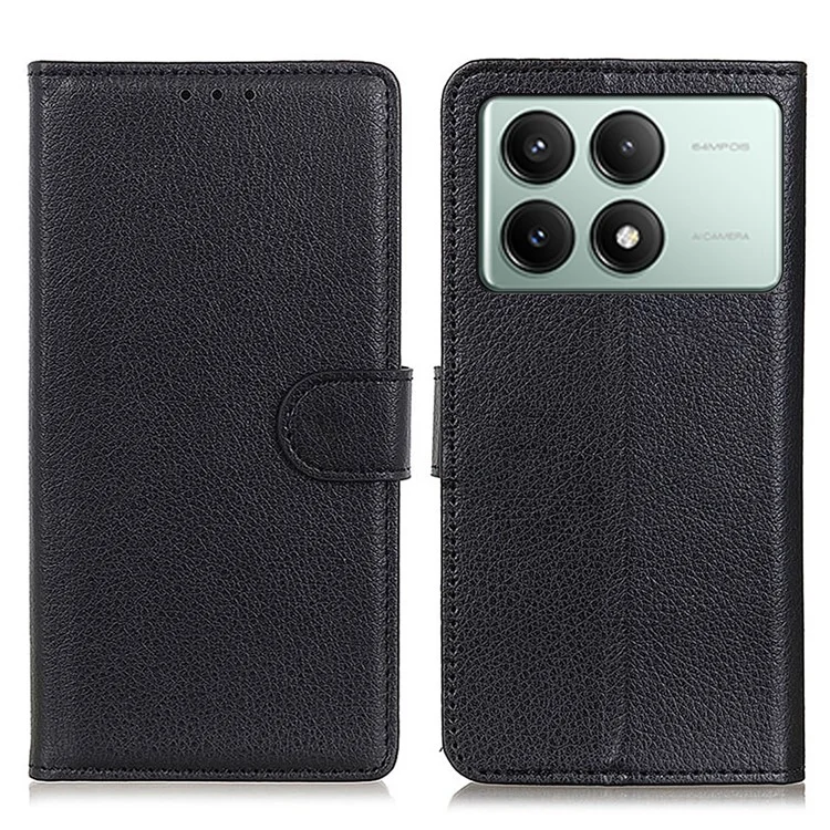 For Xiaomi Redmi K70E 5G / Poco X6 Pro 5G Case PU Leather Litchi Texture Wallet Phone Cover - Black