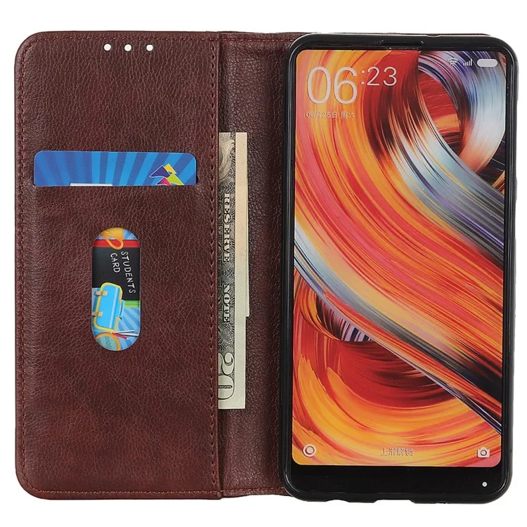 For Xiaomi Redmi K70E 5G / Poco X6 Pro 5G Case Wallet Split Leather Litchi Texture Phone Cover - Brown