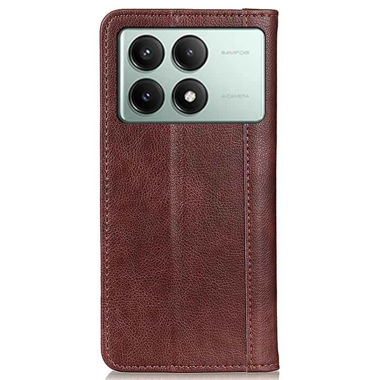 For Xiaomi Redmi K70E 5G / Poco X6 Pro 5G Case Wallet Split Leather Litchi Texture Phone Cover - Brown