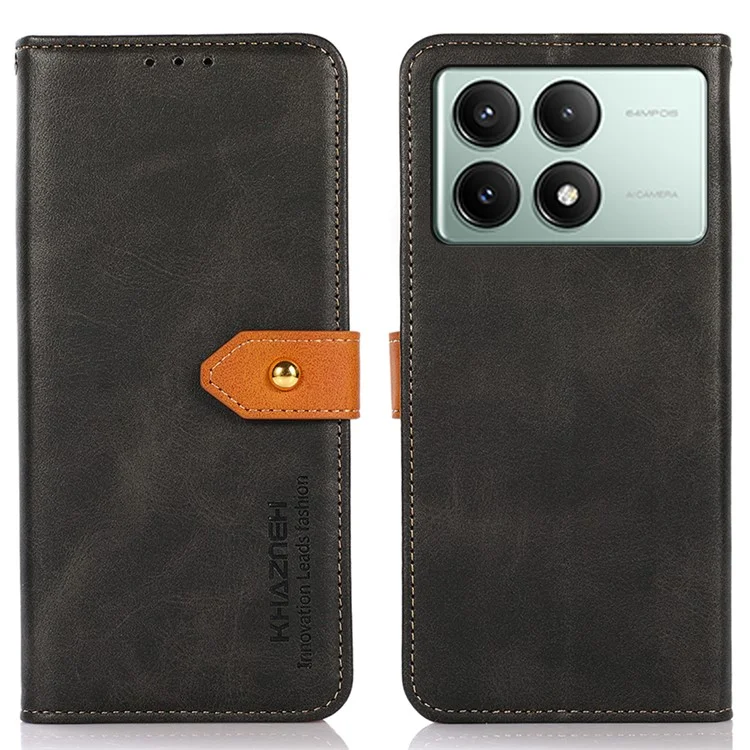 KHAZNEH For Xiaomi Redmi K70E 5G / Poco X6 Pro 5G Case Golden Magnetic Buckle Wallet Phone Protector - Black