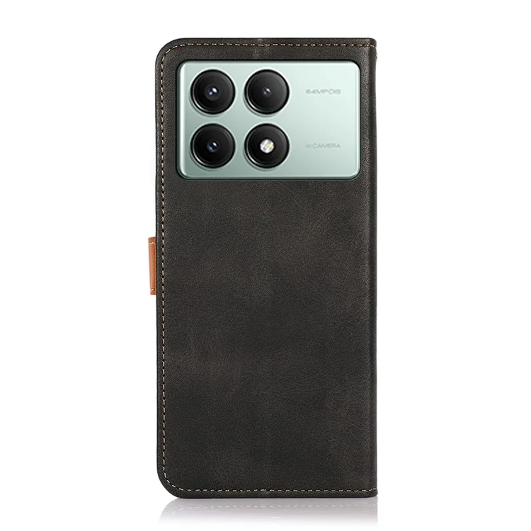 KHAZNEH For Xiaomi Redmi K70E 5G / Poco X6 Pro 5G Case Golden Magnetic Buckle Wallet Phone Protector - Black