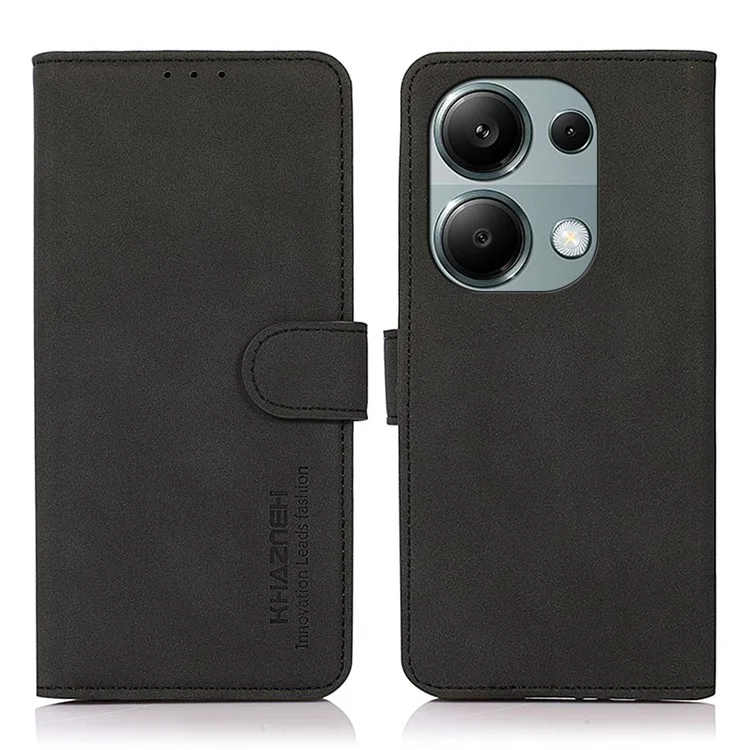 KHAZNEH Para Xiaomi Redmi Note 13 Pro 4G / Poco M6 Pro 4G Capa de Couro PU Wallet Folio Phone Cover - Preto