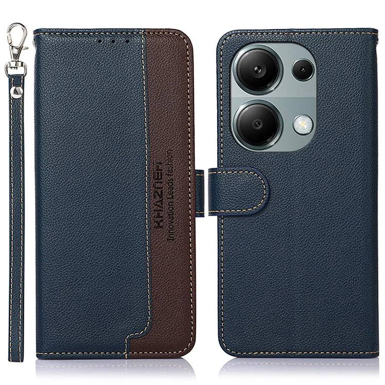 KHAZNEH Para Xiaomi Redmi Note 13 Pro 4G / Poco M6 Pro 4G Capa RFID Blocking Stand Cover com Textura de Lichia - Azul
