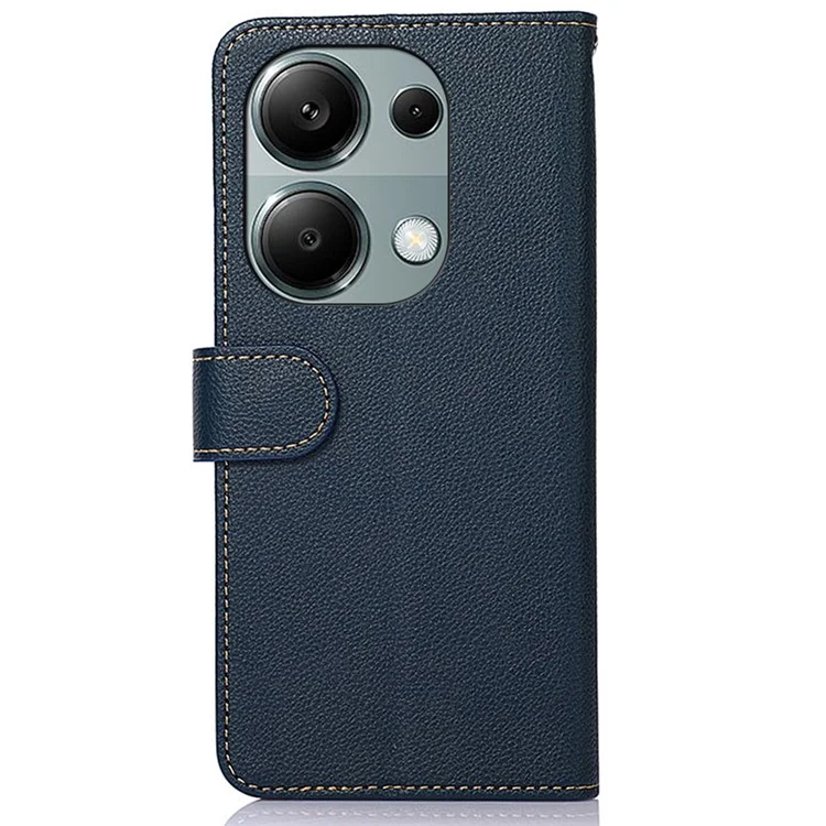 KHAZNEH Para Xiaomi Redmi Note 13 Pro 4G / Poco M6 Pro 4G Capa RFID Blocking Stand Cover com Textura de Lichia - Azul