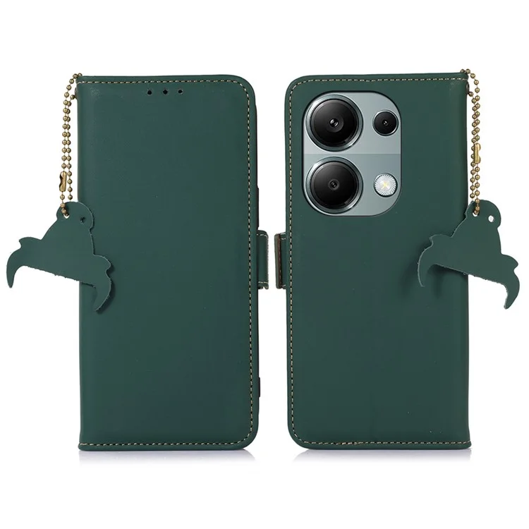 Para Xiaomi Redmi Note 13 Pro 4G / Poco M6 Pro 4G Funda Cartera Cuero Genuino Vaca Funda Teléfono - Verde