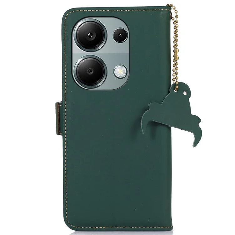 Para Xiaomi Redmi Note 13 Pro 4G / Poco M6 Pro 4G Funda Cartera Cuero Genuino Vaca Funda Teléfono - Verde
