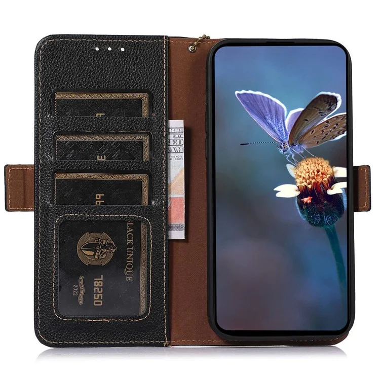 Para Xiaomi Redmi Note 13 Pro 4G / Poco M6 Pro 4G Capa Genuína de Couro de Vaca Carteira Capa de Telefone - Preto