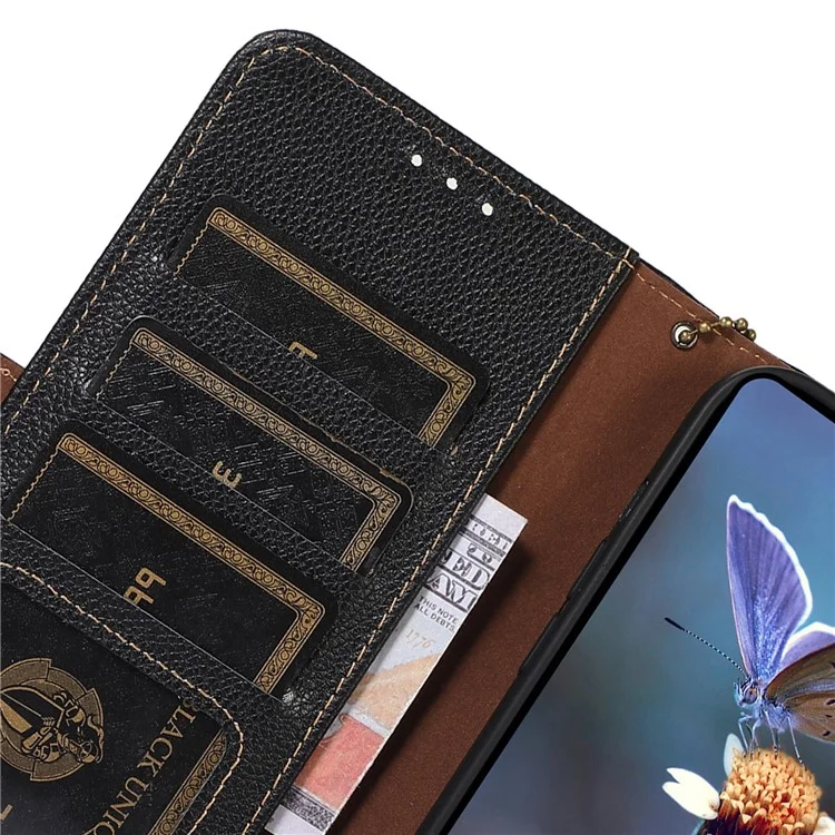 Para Xiaomi Redmi Note 13 Pro 4G / Poco M6 Pro 4G Capa Genuína de Couro de Vaca Carteira Capa de Telefone - Preto