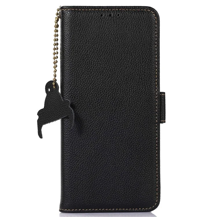 Para Xiaomi Redmi Note 13 Pro 4G / Poco M6 Pro 4G Capa Genuína de Couro de Vaca Carteira Capa de Telefone - Preto