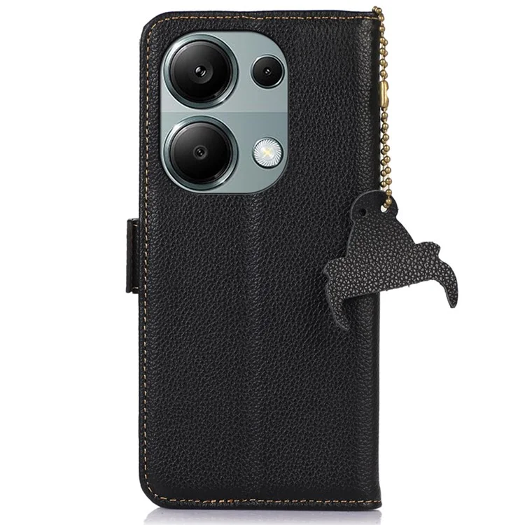 Para Xiaomi Redmi Note 13 Pro 4G / Poco M6 Pro 4G Capa Genuína de Couro de Vaca Carteira Capa de Telefone - Preto