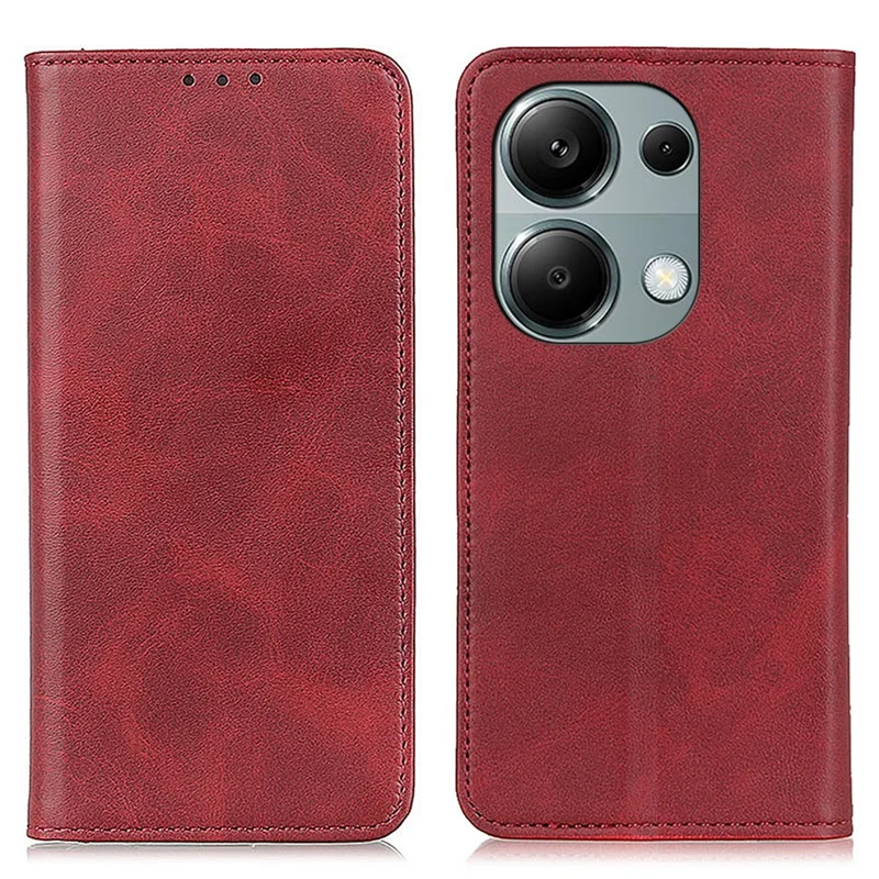 For Xiaomi Redmi Note 13 Pro 4G / Poco M6 Pro 4G Case Wallet Split Leather Protective Phone Cover - Red