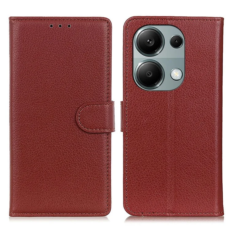 Para Xiaomi Redmi Note 13 Pro 4G / Poco M6 Pro 4G Funda Carcasa de Cuero PU con Soporte Plegable - Marrón