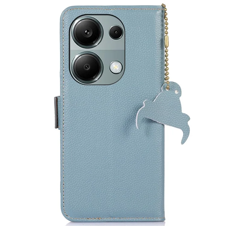 Para Xiaomi Redmi Note 13 4G Wallet Case Genuine Cow Leather Phone Cover RFID Blocking - Azul