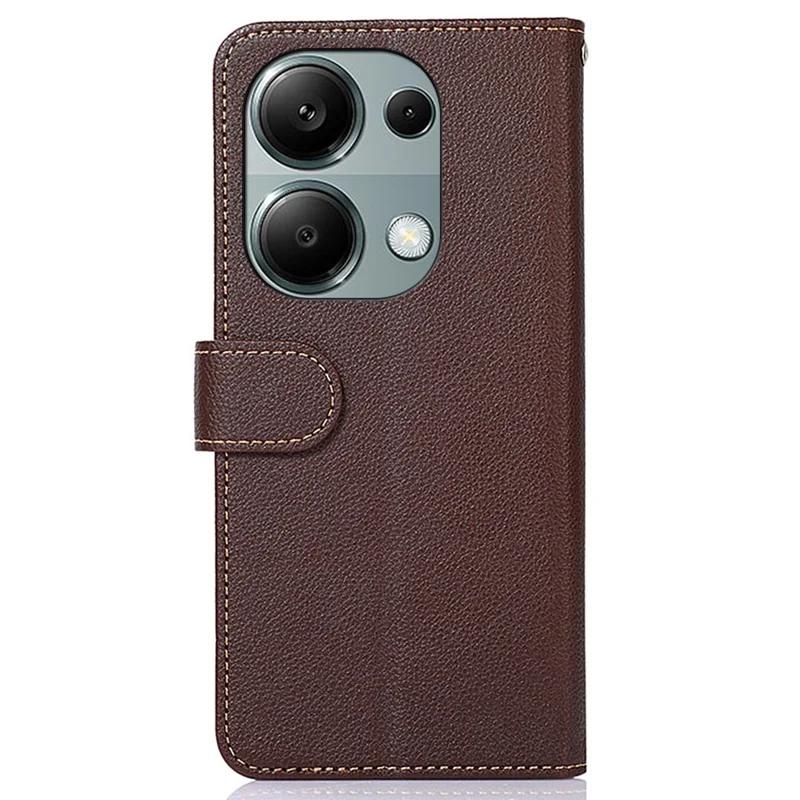 KHAZNEH For Xiaomi Redmi Note 13 4G Phone Case with RFID Blocking Litchi Texture PU Leather Cover - Brown