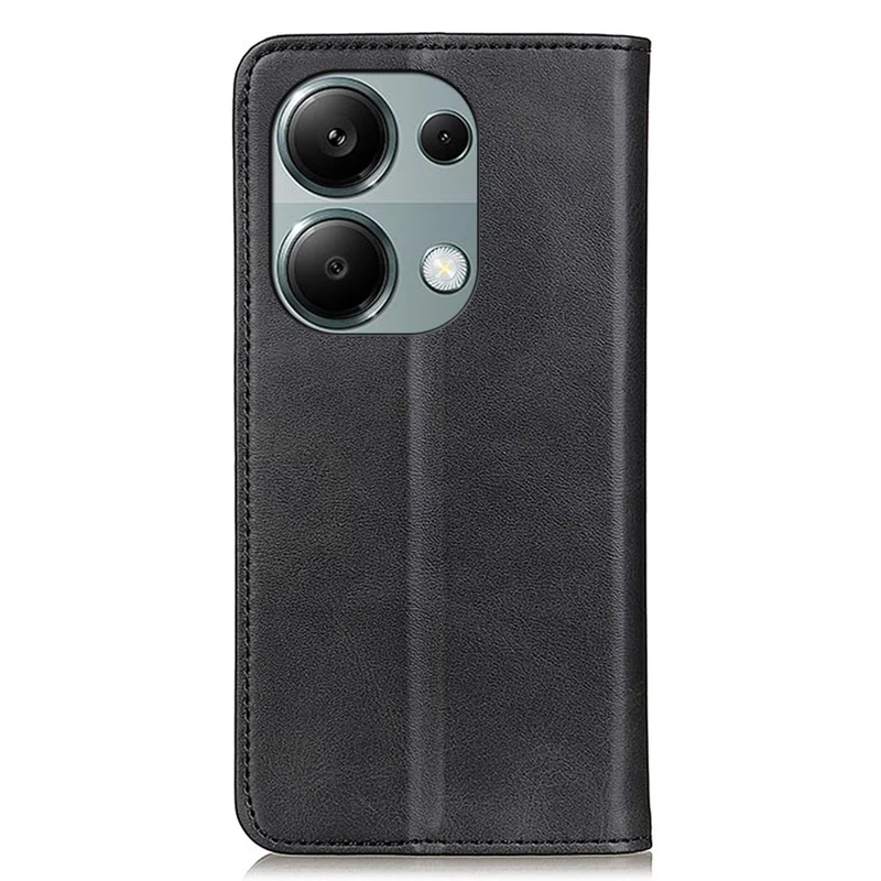 For Xiaomi Redmi Note 13 4G Split Leather Case Magnetic Closure Phone Cover Viewing Stand - Black