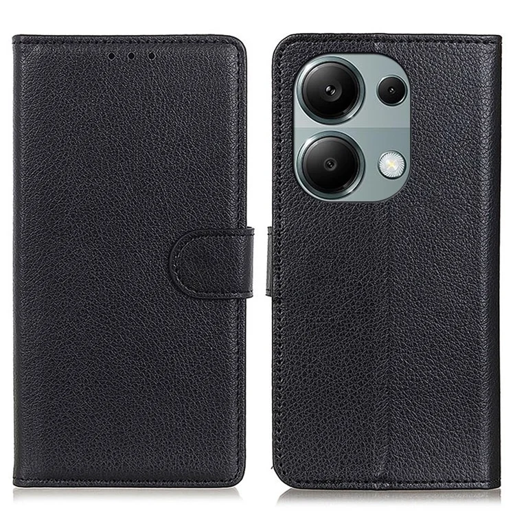 For Xiaomi Redmi Note 13 4G PU Leather Case Litchi Texture Protective Cover - Black