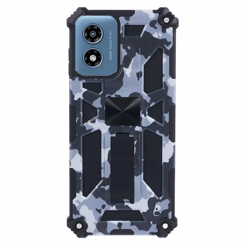 For Motorola Moto G Play (2024) 4G Cell Phone Case Camouflage Pattern Kickstand Cover - Black