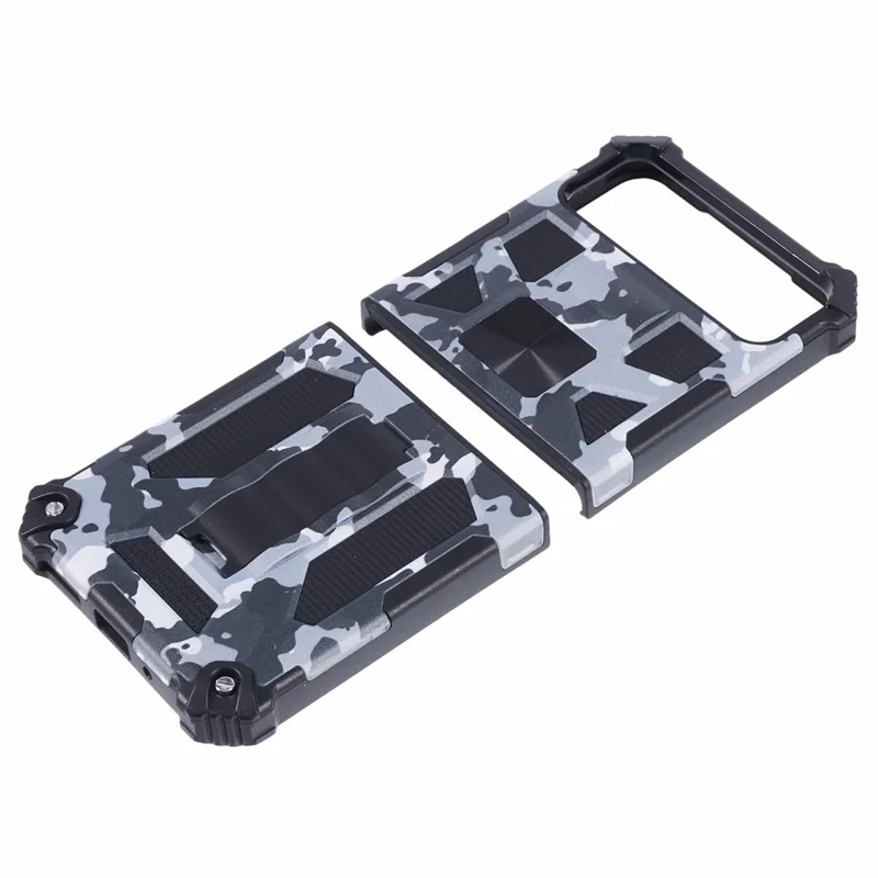 Para o Case do Telefone Google Pixel 8 Pro Capa Destacável 2 em 1 com Suporte e Estampa Camuflada - Preto