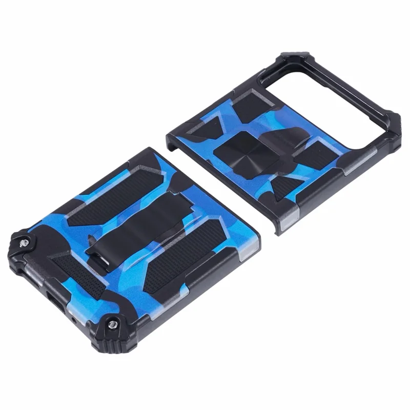 For Google Pixel 8 Pro Phone Case Detachable 2-in-1 Kickstand Cover with Camouflage Pattern - Blue