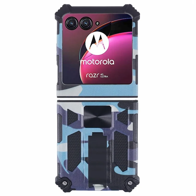 For Motorola Razr 40 Ultra 5G Case Detachable 2-in-1 Camouflage Pattern Kickstand Phone Shell - Navy Blue
