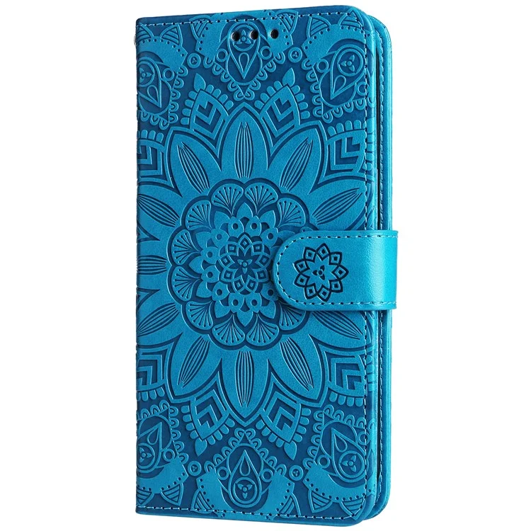 For OnePlus Ace 3 5G / 12R 5G Leather Case Imprinted Flower Phone Stand Cover - Blue