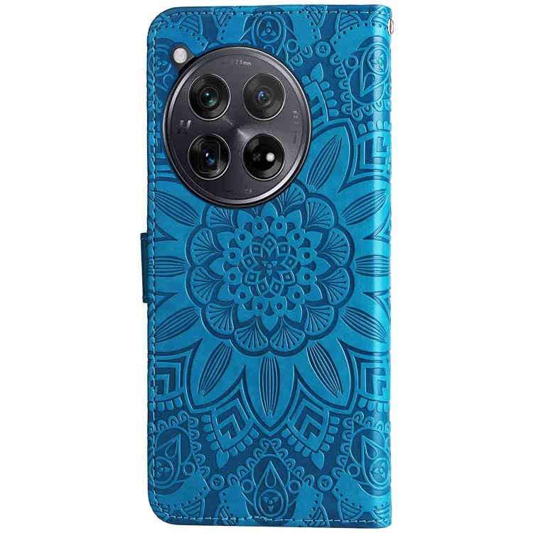 For OnePlus Ace 3 5G / 12R 5G Leather Case Imprinted Flower Phone Stand Cover - Blue
