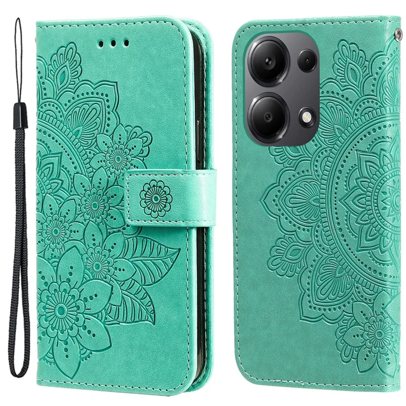 For Xiaomi Redmi Note 14S 4G / Note 13 Pro 4G / Poco M6 Pro 4G Case Floral Pattern PU Leather Wallet Stand Phone Cover - Green