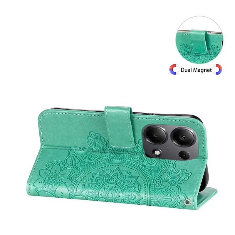 For Xiaomi Redmi Note 14S 4G / Note 13 Pro 4G / Poco M6 Pro 4G Case Floral Pattern PU Leather Wallet Stand Phone Cover - Green