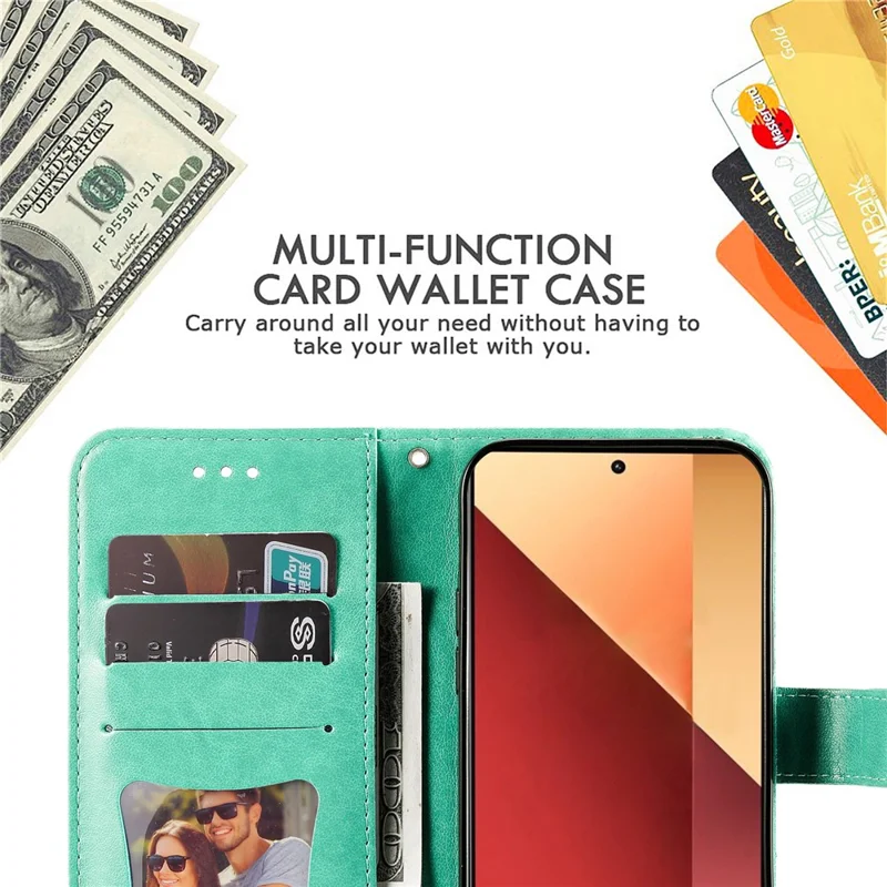 For Xiaomi Redmi Note 14S 4G / Note 13 Pro 4G / Poco M6 Pro 4G Case Floral Pattern PU Leather Wallet Stand Phone Cover - Green