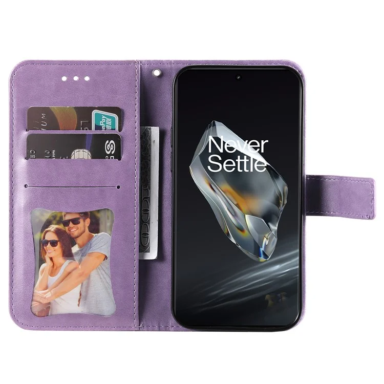 For OnePlus 12R 5G / Ace 3 5G Case Floral Pattern PU Leather Wallet Stand Phone Cover - Purple