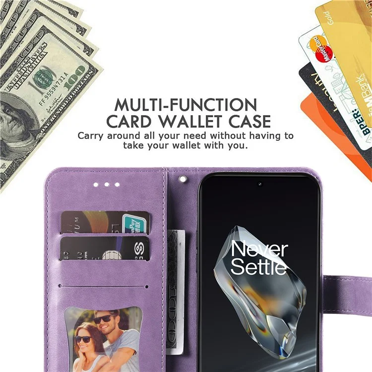 For OnePlus 12R 5G / Ace 3 5G Case Floral Pattern PU Leather Wallet Stand Phone Cover - Purple