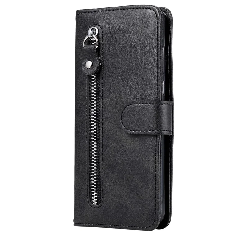 For OnePlus 12R 5G / Ace 3 5G Case Zipper Pocket Calf Texture Phone Cover - Black