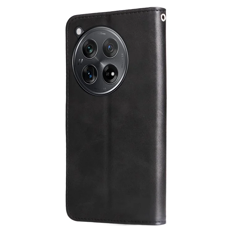 For OnePlus 12R 5G / Ace 3 5G Case Zipper Pocket Calf Texture Phone Cover - Black